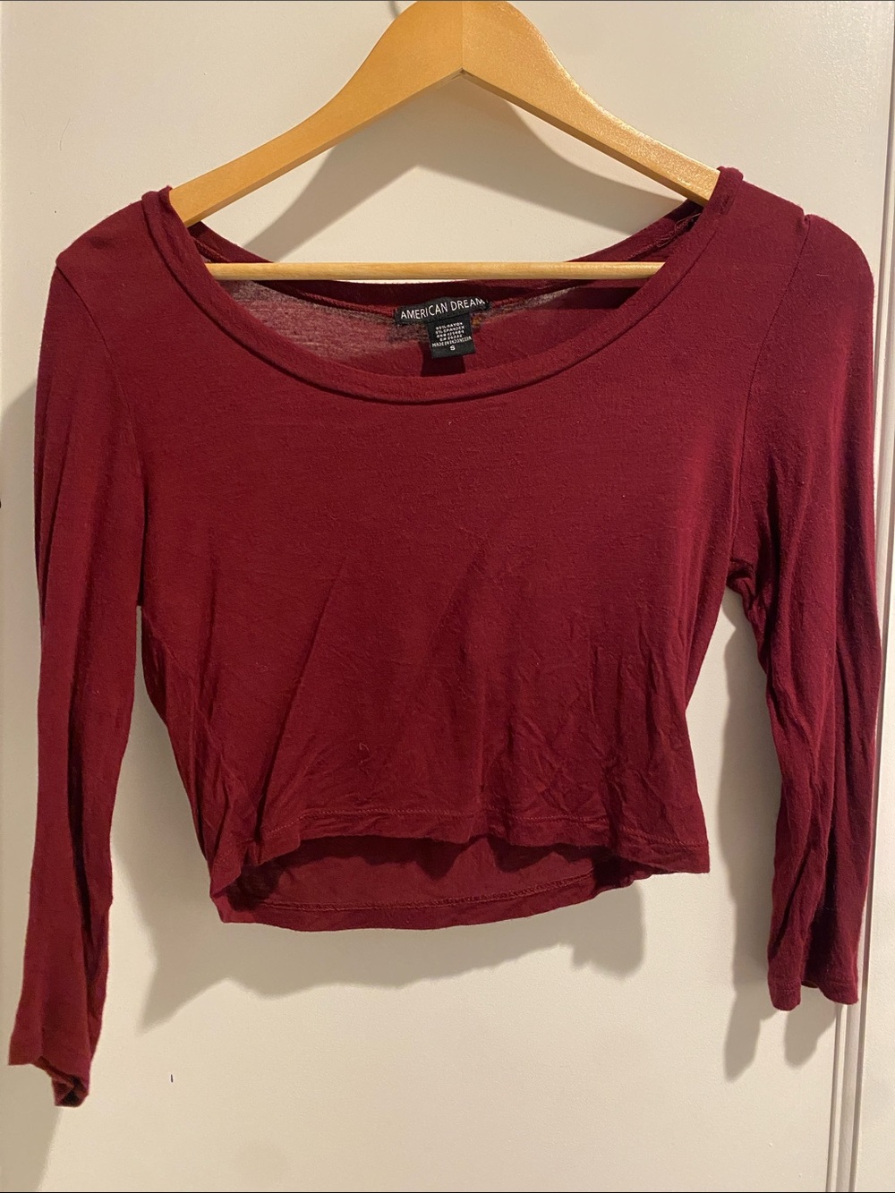 American Dream Long-Sleeve Crop Top in Maroon